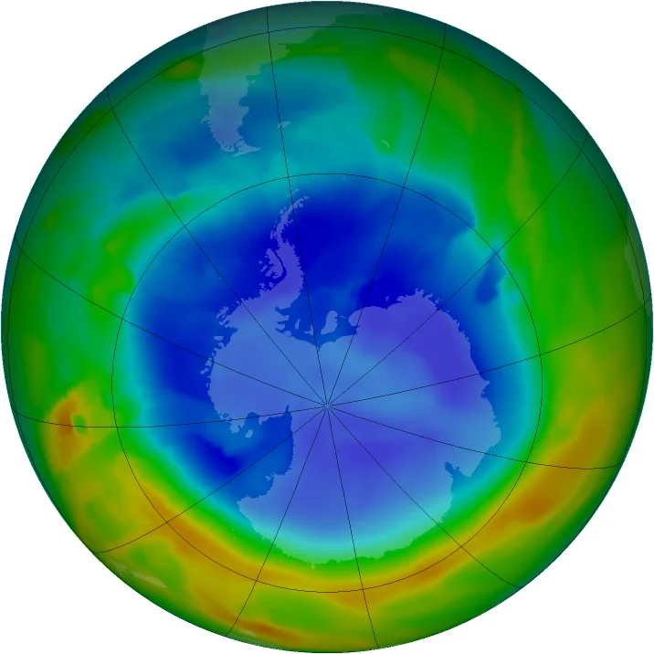 Figure 4: Ozone hole measured September 5, 2012. Ozone Hole Watch, National Aeronautics and Space Administration, Goddard Space Flight Center. http://ozonewatch.gsfc.nasa.gov/
